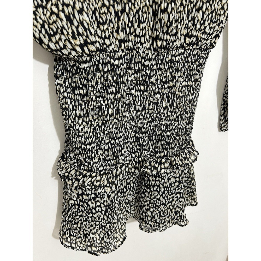NWT Aqua Animal Print Smocked Mini Dress Chiffon Tasseled Party Chic Size XS - Picture 6 of 11